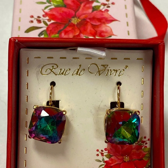 NEW IRIDESCENT PIERCED EARRINGS IN BOX - Picture 1 of 8